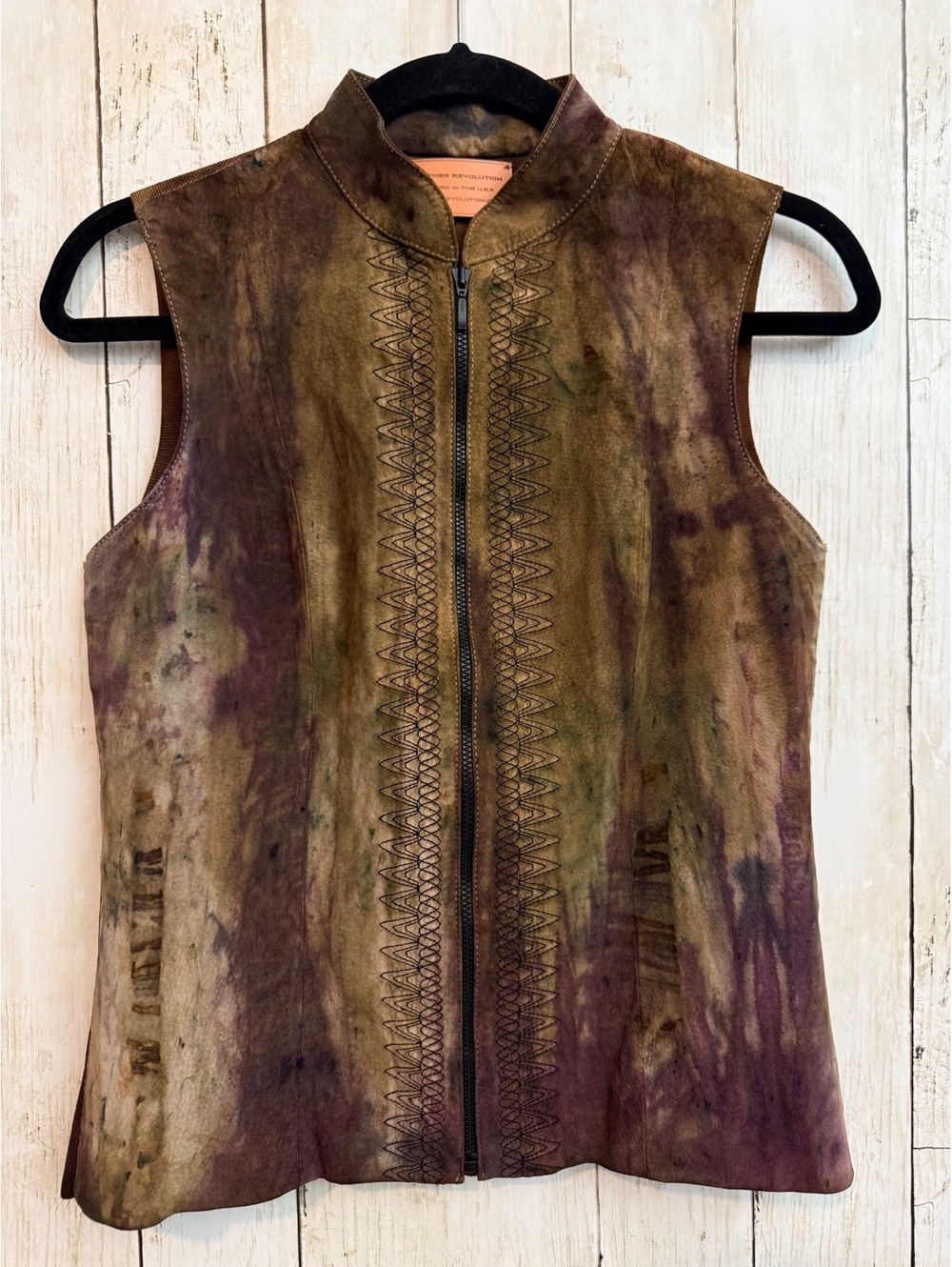 Leather Revolution Women's S Hand Painted Suede Leather Vest Wearable Art Boho